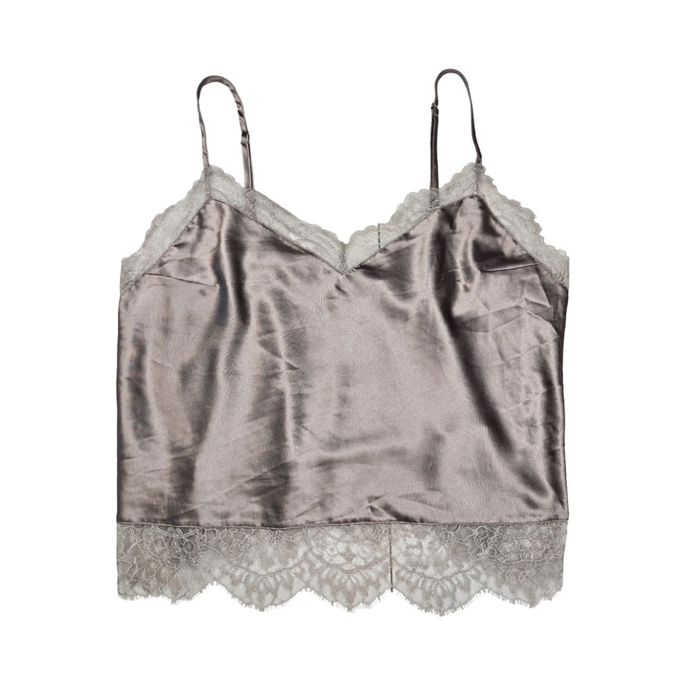 Victoria's Secret Satin Lace Trim Camisole Taupe Adjustable Straps Large Cami